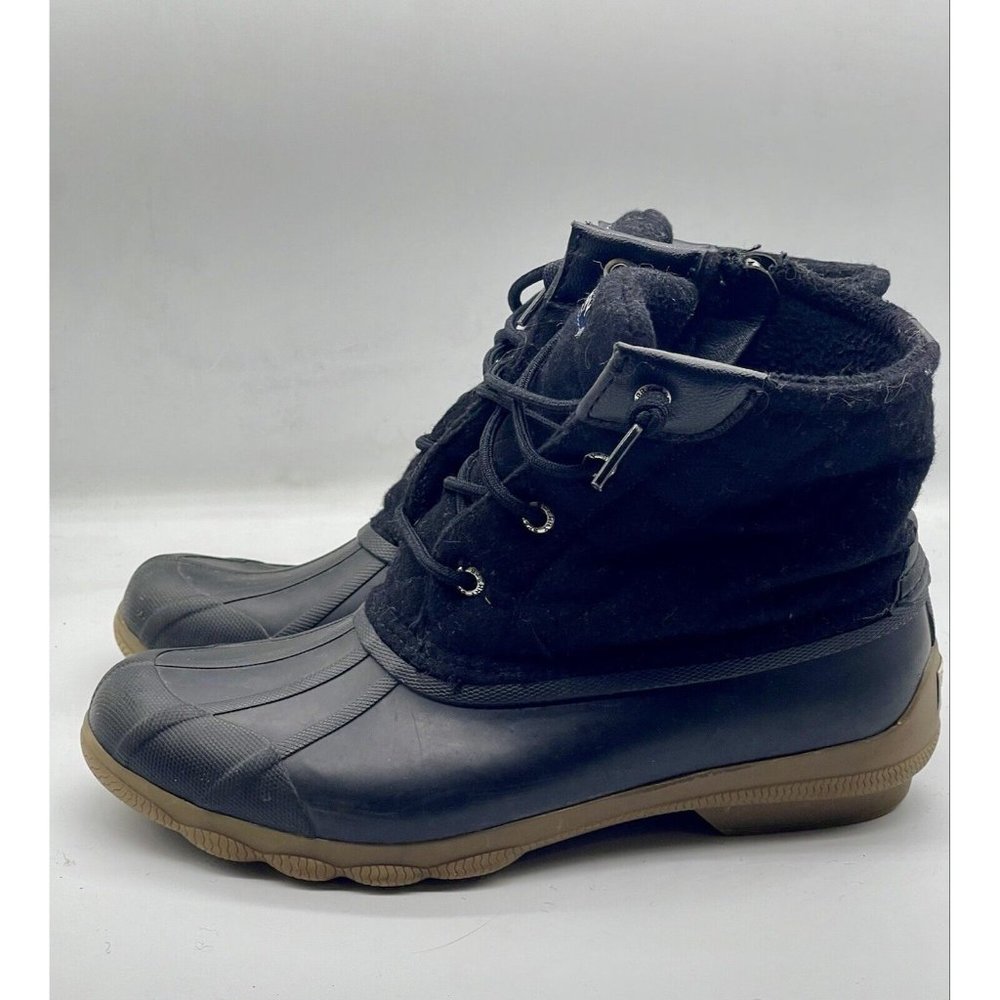 SPERRY Saltwater Womens 8 Black Rubber Quilted Wool Ankle Rain Duck Boots